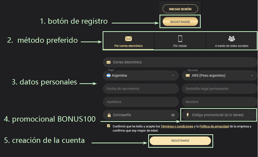 Registro en 1xSlots